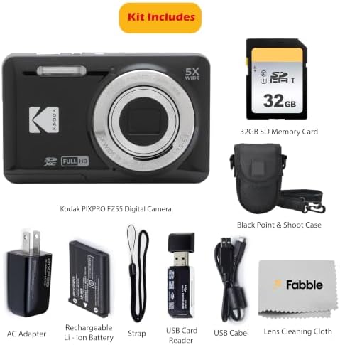 KODAK PIXPRO FZ55 16MP Digital Point & Shoot Camera, 5X Optical Zoom, 28mm Wide Angle, 1080P Full HD Video, Bundle with 32GB SD Card, Protective Case, and Hi-Speed Card Reader (Black) - Image 2