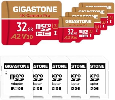 【5-Years Data Recovery】 GIGASTONE 32GB Micro SD Card 5-Pack, 4K Camera Pro, Compatible with GoPro, Wyze, Security Camera, Drone, Dash Cam, R/W up to 95/35MB/s MicroSDHC Memory Card UHS-I U3 A2 V30 by Gigastone