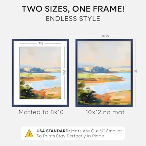 Homeforia 10x12 Blue Picture Frame, High-End Metal, 8x10 Mat, Glass - Image 2