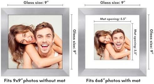 Americanflat 9x9 Picture Frame - Matted to 6x6 - Engineered Wood - Silver - Image 2