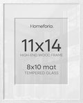 Homeforia 11x14 White Oak Picture Frame, High-End Wood, 8x10 Mat, Glass by Homeforia