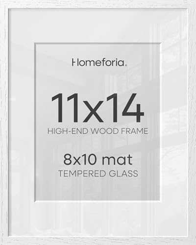 Homeforia 11x14 White Oak Picture Frame, High-End Wood, 8x10 Mat, Glass by Homeforia