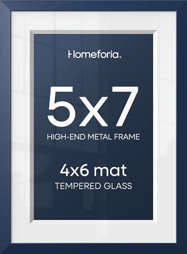 Homeforia 5x7 Blue Picture Frame, High-End Metal, 4x6 Mat, Glass by Homeforia