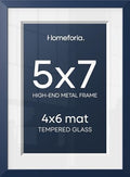 Homeforia 5x7 Blue Picture Frame, High-End Metal, 4x6 Mat, Glass by Homeforia