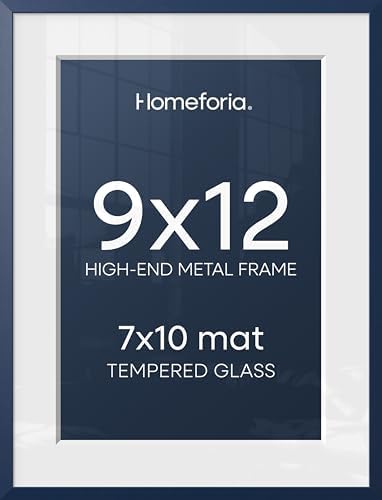 Homeforia 9x12 Blue Picture Frame, High-End Metal, 7x10 Mat, Glass by Homeforia