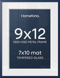Homeforia 9x12 Blue Picture Frame, High-End Metal, 7x10 Mat, Glass by Homeforia