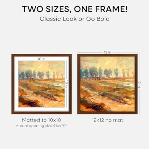 Homeforia 12x12 Brown Oak Picture Frame, High-End Wood, 10x10 Mat, Glass - Image 2