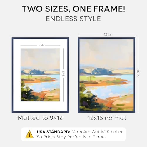 Homeforia 12x16 Blue Picture Frame, High-End Metal, 9x12 Mat, Glass - Image 2
