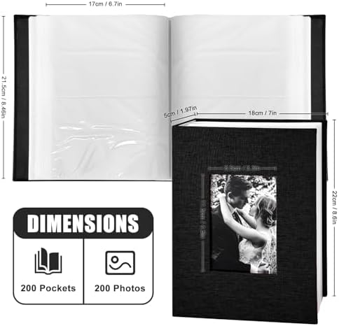 200-Pocket Photo Album 4x6 - Slip-In Picture Album with Linen Cover & Display Window, Vertical Photo Book for Wedding, Family, Baby, Anniversary & Vacation Memories (Holds 200 Photos) - Image 2
