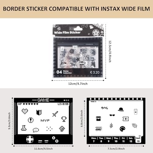 12pcs Fuji WIDE 400 Instant Camera Film Border Stickers, Decorative Photo Sticker Compatible for Fujifilm Instax Wide EVO/300/210 Instant Camera Film - Retro Series - Image 2