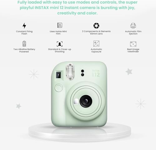 Fujifilm Instant Mini 12 Camera + Accessory Bundle & Custom Case + Fuji Instant (20 Shots) Designer Mini Photo Album (60 Pockets) (Mint Green) - Image 4