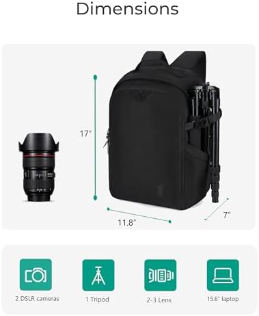 BAGSMART Camera Backpack, DSLR SLR Camera Bag Backpack Fits 15.6 Inch Laptop,Anti-Theft Waterproof Camera Case for Photographers,Men Women,with Rain Cover,Tripod Holder,Black - Image 3