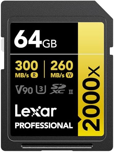Lexar 64GB 2000x SD Memory Card, 300MB/s Read, 8K, V90, U3, UHS-II by Lexar