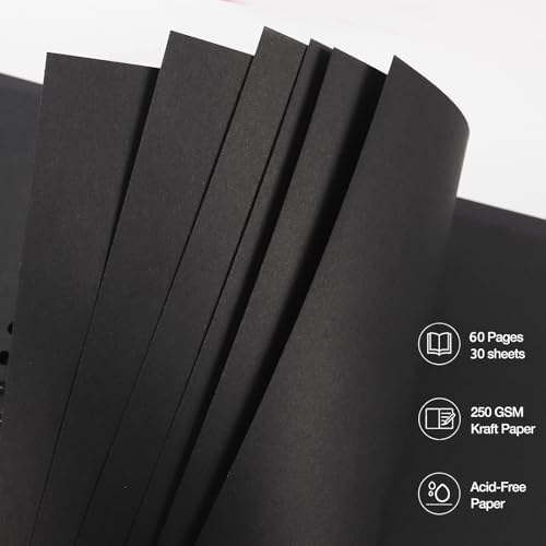 RECUTMS 12x12 Inch Large Scrapbook Album 60 Page Kraft DIY Photo Book Black - Image 5