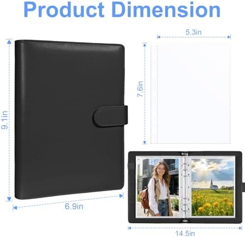5x7 Photo Album, A5 Refillable 6 Ring Binder with Sleeves, Black - Image 5
