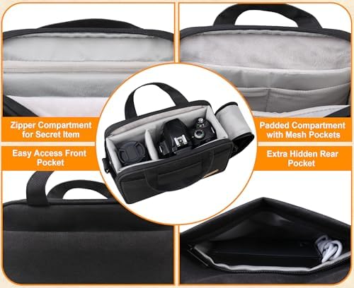 Lacdo Compact Camera Bag Case for SLR/DSLR and Mirrorless Cameras, Fits Canon, Nikon, Sony, Panasonic, Olympus Cameras and Lenses, Camera Shoulder Bag Crossbody Sling Bag for Photographer, Black - Image 3