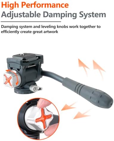 Tripod Fluid Head Metal Mini Pan Tilt Video Head Mount with Arca Type Quick Release Plate, Telescopic Handle Tripod Head for Compact Video Camera DSLR Camera - Image 2