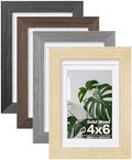 Egofine 4x6 Picture Frame Set of 4, Made of Solid Wood Multicolor Photo Frames Covered by Plexiglass 3x4.5 and 3.5x5 with Mat or 4x6 without Mat, for Table Top Display and Wall Mounting by Egofine