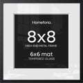 Homeforia 8x8 Black Picture Frame, High-End Metal, 6x6 Mat, Glass by Homeforia