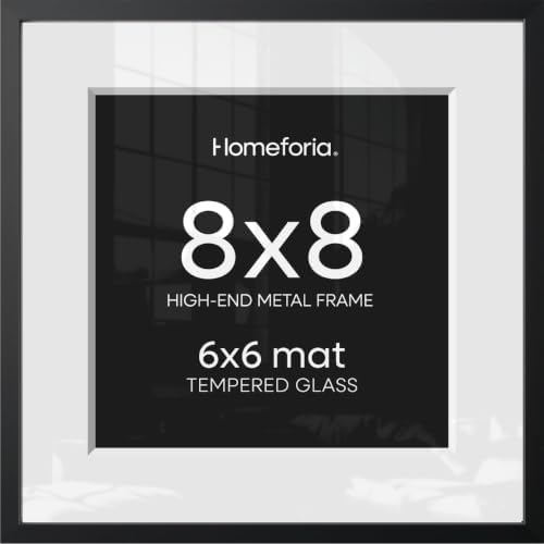 Homeforia 8x8 Black Picture Frame, High-End Metal, 6x6 Mat, Glass by Homeforia