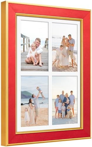 Suede 9x13 Picture Frame Display 4 Opening Picture Frames Collage 4x6 Wall Decor with Mat,Multi Photo Frame for Plexiglass,Wall Decor,1Pack,Red by AnoziebyProductsunder