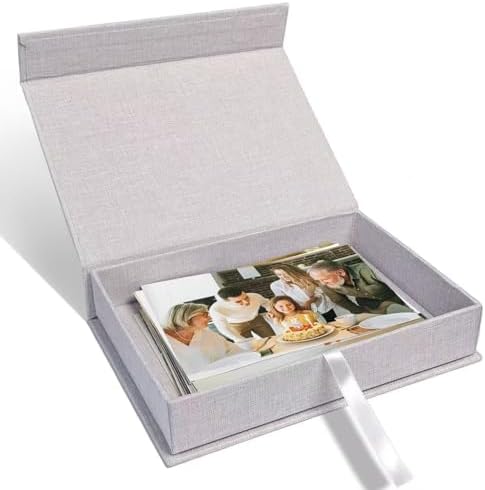 8x10" Archival Photo Storage Box with Lid – Stackable Memory Keepsake Organizer for Photos, Certificates, Jewelry & Scrapbooking Supplies, Photo Cases and Postcard Keeper Storage Container Box Grey by Sprsthai