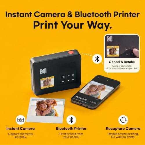 KODAK Mini Shot 3 Retro 3x3 Instant Camera, Photo Printer, 8 Sheets, White - Image 4