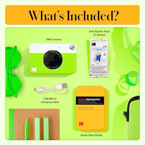Kodak Printomatic Full-Color Instant Print Camera Starter Bundle + Carrying Case + Zink 20pk Photo Paper - Colorful Photos On 2x3 Sticky-Back Paper - Fun Gift for Birthday Christmas Holiday - Green - Image 3