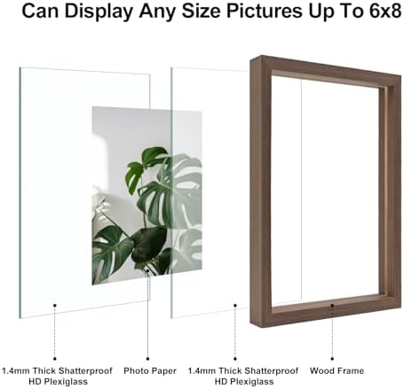 Egofine 6x8 Floating Frames Set of 2, Double Plexiglass Picture Frame, Made of Solid Wood Display Any Size Photo up to 6x8, Wall Mount or Tabletop Standing, Brown - Image 3