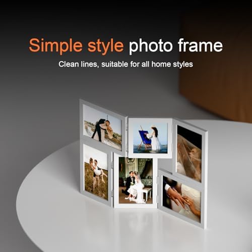WARM&LOVE 6 Picture Frame, 4x6 & 4x4 Six Folding Hinged Photo Frames, Rustic Wood Desk Family Photo Collage Stand Vertical on Tabletop for Birthday Family Lover Gift (White) - Image 4