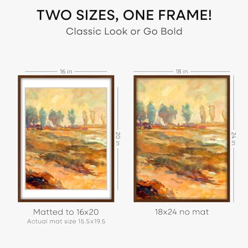 Homeforia 18x24 Brown Oak Poster Frame, High-End Wood, 16x20 Mat, Glass - Image 2