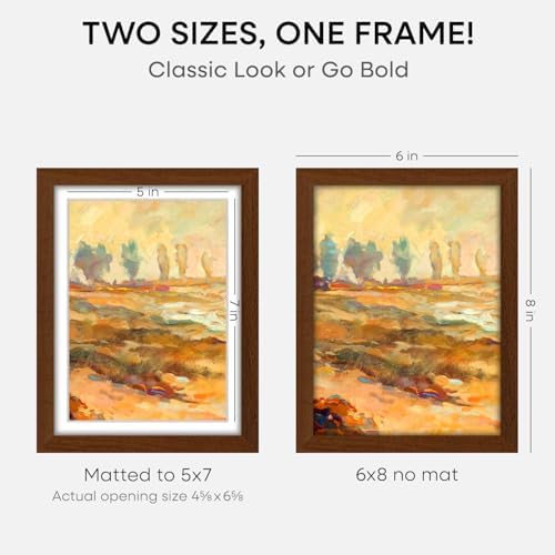Homeforia 6x8 Brown Oak Picture Frame, High-End Wood, 5x7 Mat, Glass - Image 2