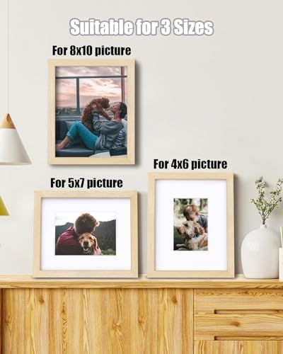 Egofine 8x10 Picture Frames Set of 4, Made of Solid Wood Covered by Plexiglass 4x6 and 5x7 with Mat or 8x10 without Mat, for Table Top Display and Wall Mounting Photo Frame Oak Wood - Image 5