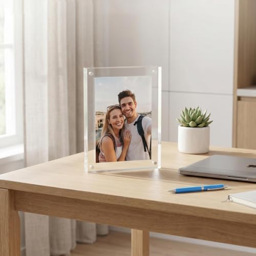 Meetu Acrylic Picture Frame 8.5x11,Clear Freestanding Double Sided 24mm Thickness Frameless Magnetic Photo Frames Desktop Display with Gift Box Package (2 Pack) - Image 7
