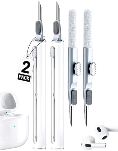 Cleaner Kit for Airpods, 2Pack Earbuds Cleaning kit for Airpods Pro 4 3 2 1, Multi-Function Cleaning Pen with Soft Brush Flocking Sponge for Bluetooth Earbuds, iPhone 17,16,Laptop, Camera (Pure white) by AKIKI
