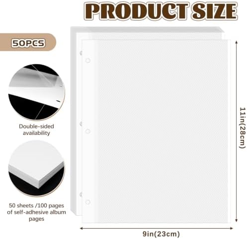 VOKOY 50 Sheets/100 Pages Photo Album Pages for 3 Ring Binder, Self Adhesive Scrapbooking Album Refill Pages Replacement Photo Album Sheets for 2x3 4x6 5x7 8x10 Photo or Cards, 11 x 9 Inch - Image 2
