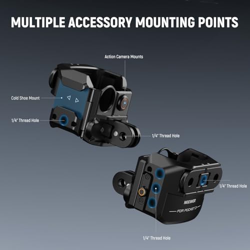 NEEWER Pocket 3 Cage, Aluminum Alloy Gimbal Camera Video Recording Rig with Built in Action Camera Accessory Adapter 1/4" Threads Compatible with DJI Osmo Pocket 3, No Assembly Needed, AC009 - Image 2