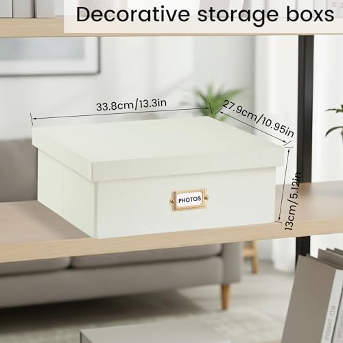 Linen Photo Storage & Keepsakes Box with Dividers for Cards & Photos - Image 4