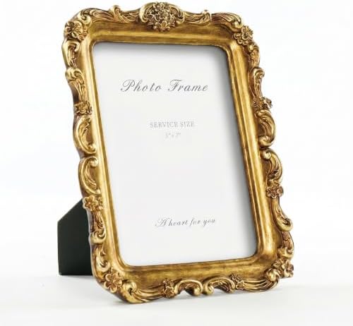 Cuspin 5x7 Picture Frame, Gold Vintage Ornate Floral Antique Photo Frame by Cuspin