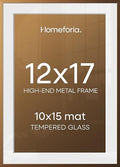 Homeforia 12x17 Bronze Picture Frame, High-End Metal, 10x15 Mat, Glass by Homeforia