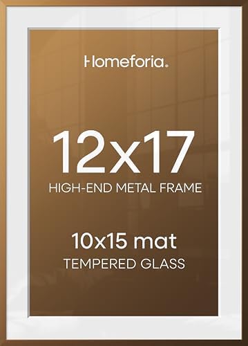 Homeforia 12x17 Bronze Picture Frame, High-End Metal, 10x15 Mat, Glass by Homeforia