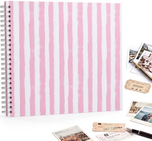 12 x 12in Pink Scrapbook Album, 60 Pages Striped Creative DIY Photo Album by Unknown