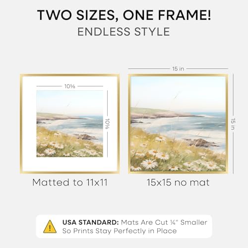 Homeforia 15x15 Gold Picture Frame, High-End Metal, 11x11 Mat, Glass - Image 2