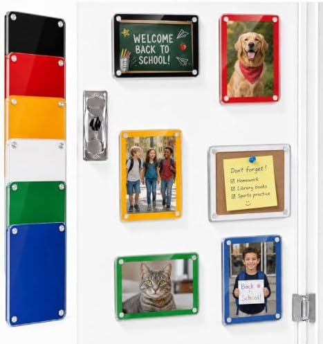 AceOrbit 12 Pack Rainbow Magnetic Picture Frames Acrylic Fridge Magnetic Frame Back to School Locker Decor 2.9x4.1in Double Sided for Refrigerator Dorm Office Bulletin Board Instant Photos - Image 2