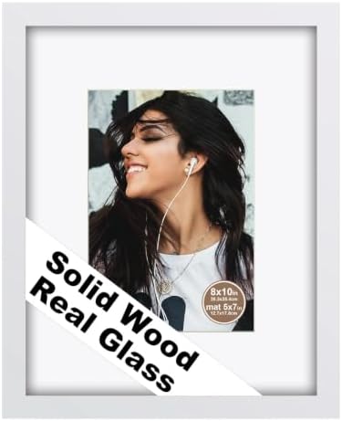 RPJC 8x10 Solid Wood Picture Frame Real Glass Cover White by RPJC