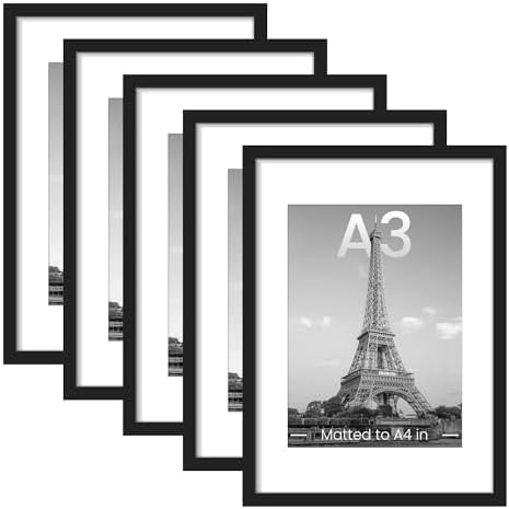upsimples A3 Picture Frame, Gallery Wall Frames Set of 5, Black by upsimples