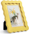 5x7 Yellow Picture Frame with Mat for 4x6, Curved Wavy Edge Deco Wooden Real Glass, Vertical or Horizontal Display Photo Gallery Wall & Tabletop Frame by Gdfmsc