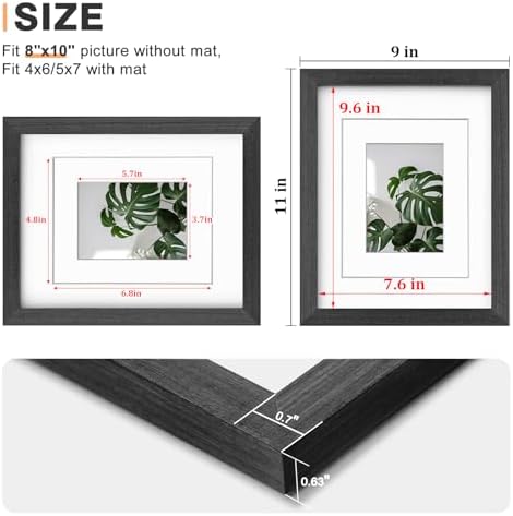 Egofine 8x10 Picture Frame Set of 4, Made of Solid Wood Multicolor Photo Frames Covered by Plexiglass 4x6 and 5x7 with Mat or 8x10 without Mat, for Table Top Display and Wall Mounting Mixed Colors - Image 3
