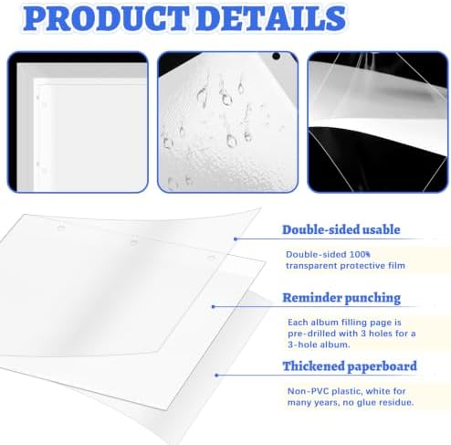 VOKOY 75 Sheets/150 Pages Photo Album Pages for 3 Ring Binder, Self Adhesive Scrapbooking Album Refill Pages Replacement Photo Album Sheets for 2x3 4x6 5x7 8x10 Photo or Cards, 11 x 9 Inch - Image 3