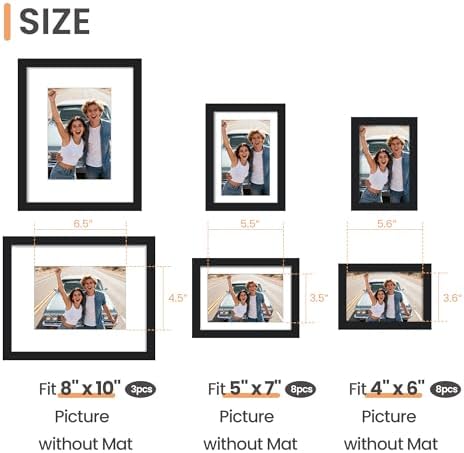 upsimples Picture Frames set of 19, Including 8x10, 5x7, 4x6 Black Frame - Image 2